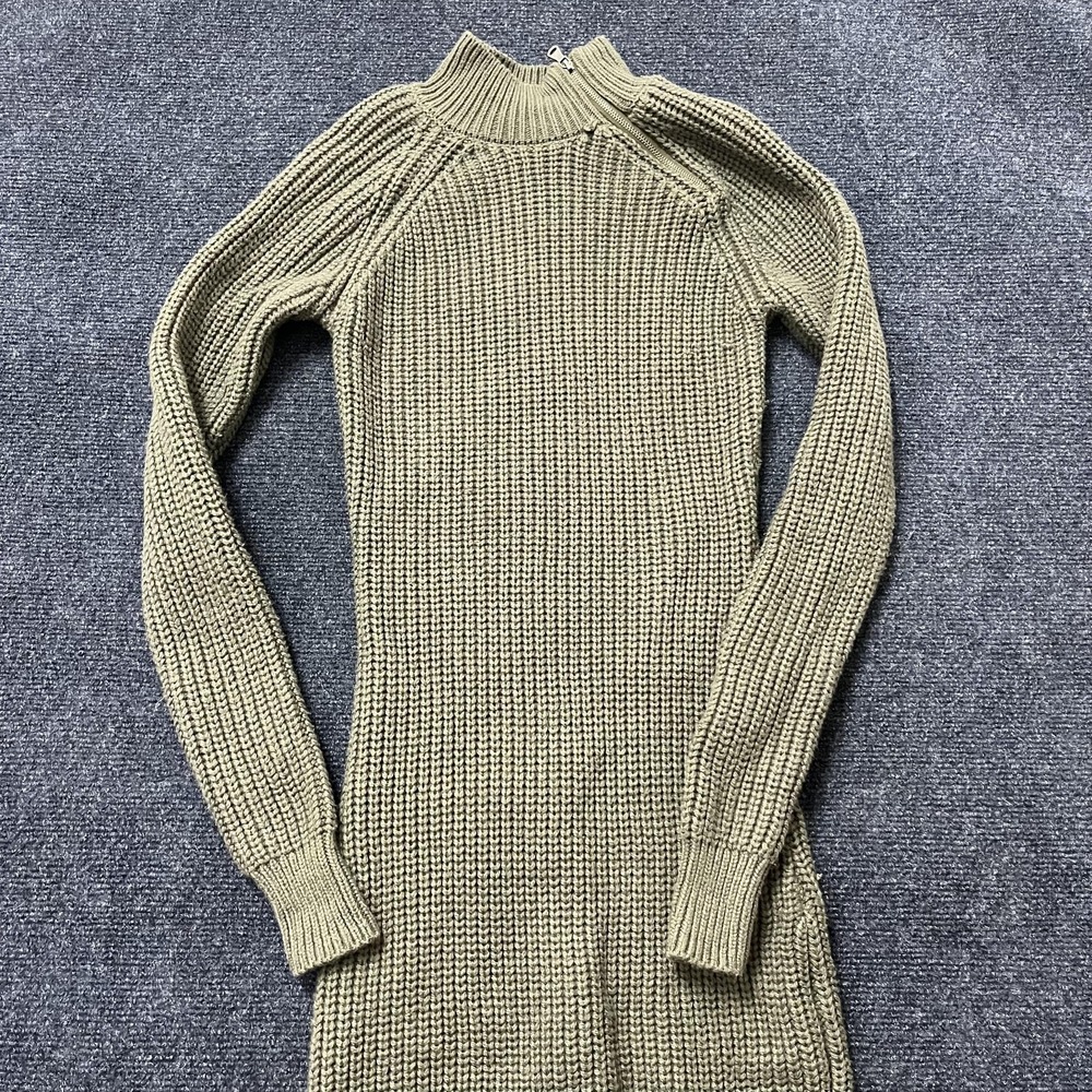 YET AGAIN Sweater Dress Womens Small Green Knit‎ Mock Neck Long Sleeve Zip Mini